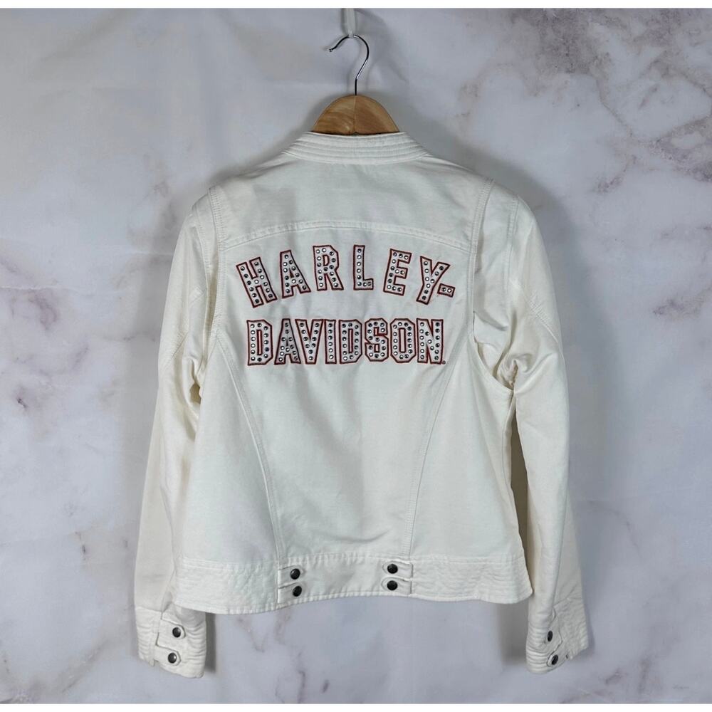 Harley-Davidson Motorcycle Jacket Women's White Rhinestone Size S Embroidered